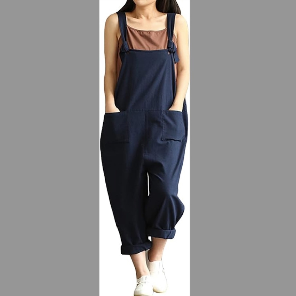 Brand New navy overalls w/ tie straps - L